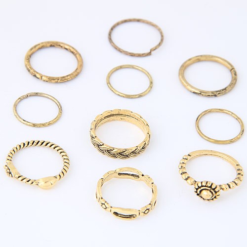 Vintage Style Ten Pieces Fashion Ring Set - Copper