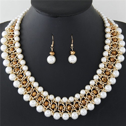 Graceful Pearl Fashion Shining Crystal Costume Necklace and Earrings ...