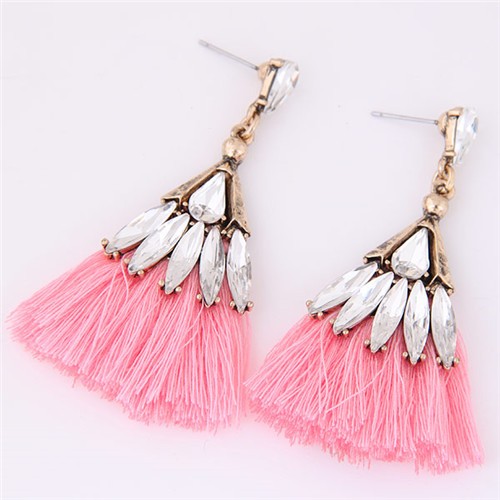 Glistening Glass Gem Embellished Threads Tassel Fashion Stud Earrings ...