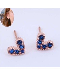 Cubic Zirconia Embellished Heart Shape Cute Fashion Women Earrings - Ink Blue