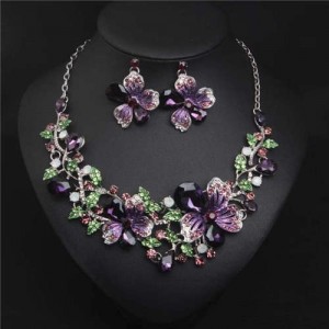 Crystal Graceful Flowers Bridal Fashion Bib Necklace and Earrings Set ...