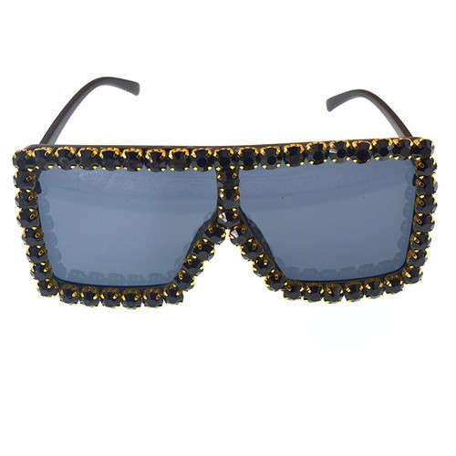 Glistening Rhinestone Rimmed Star Fashion Women Sunglasses - Black