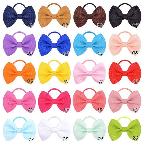 (20pcs) Solid Color Rubber Band Bow Baby/ Toddler Hair Band Set