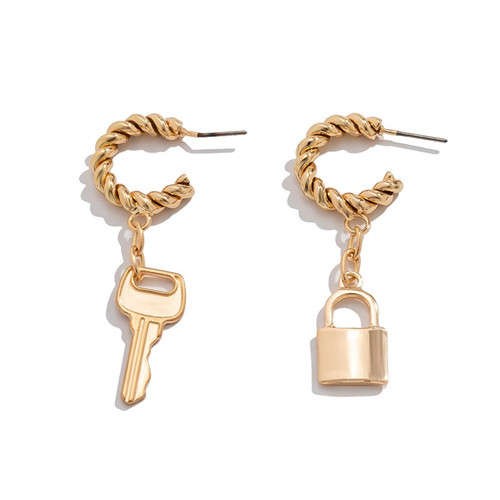Women's Asymmetrical Lock Key Earrings