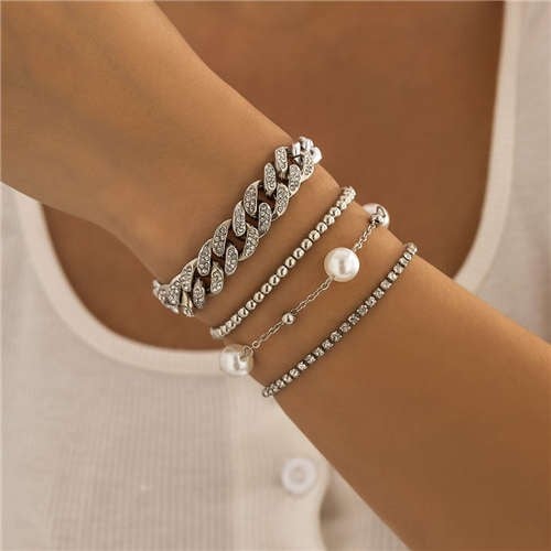 Hip Hop Style Rhinestone Pearl Cuban Chain Multilayer Wholesale