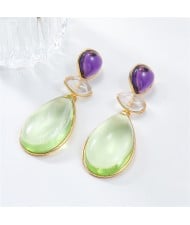 Purple with Green Resin Water Drop Design Fashion Wholesale Women Dangle Earrings