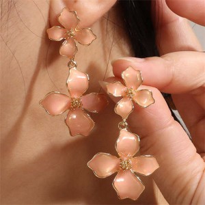 Korean Fashion Oil-spot Glaze Delicate Clover Wholesale Dangle Earrings - Pink