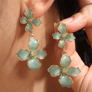 Korean Fashion Oil-spot Glaze Delicate Clover Wholesale Dangle Earrings - Green