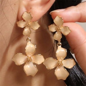 Korean Fashion Oil-spot Glaze Delicate Clover Wholesale Dangle Earrings - Brown